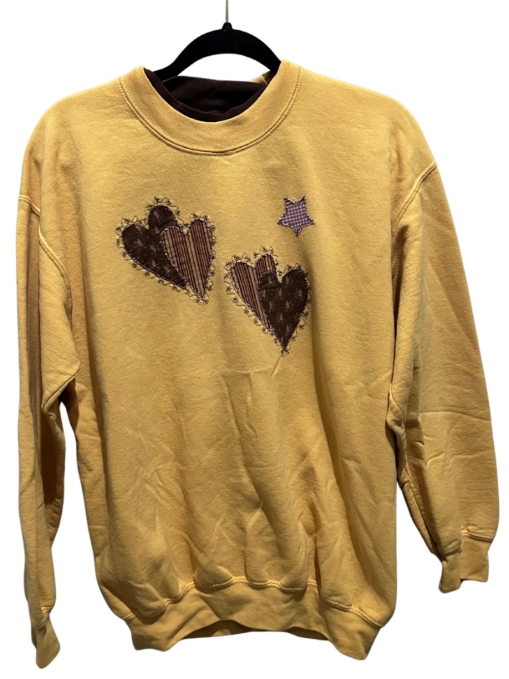 Vintage yellow sweatshirt with embroidery hearts